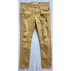 Guess? Jeans Men's 32 32 X 32 Yellow Zipper Slim Tapered Pants Moto Zip